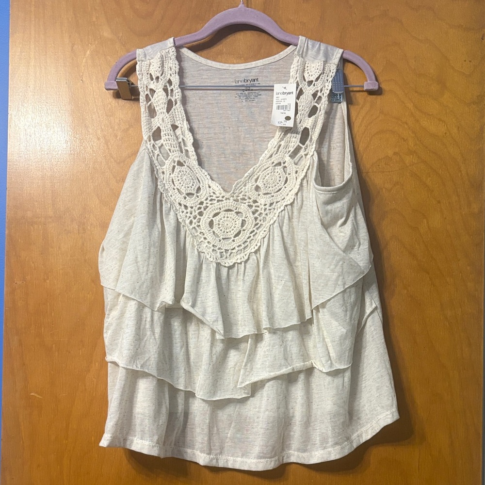 NWT Lane Bryant Ivory Crochet Layered Tank Top
